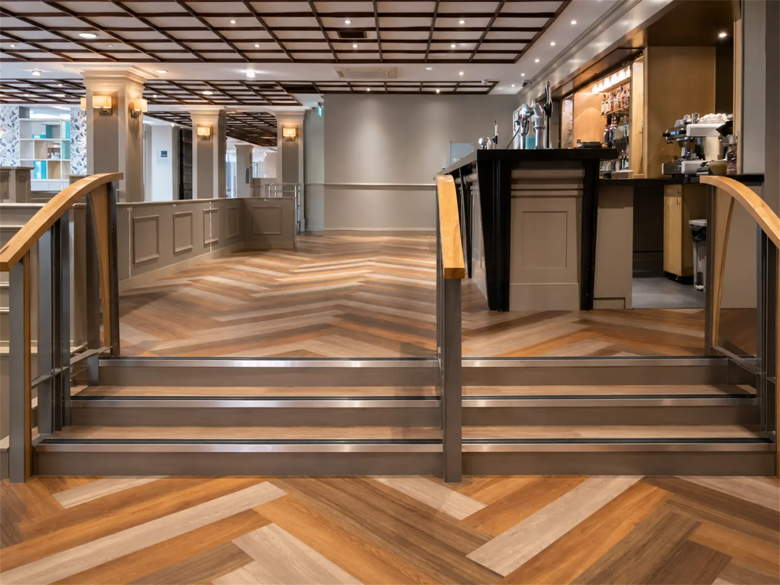 Herringbone flooring installed by WH Flooring & Tiling at Cedar Court Hotel